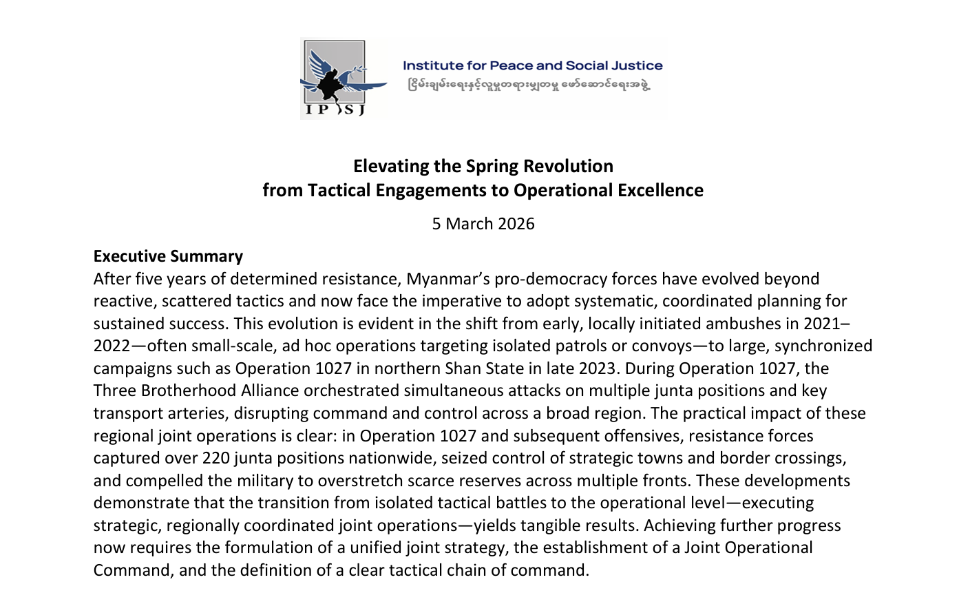 Elevating the Spring Revolution from Tactical Engagements to Operational Excellence 5 March 2026